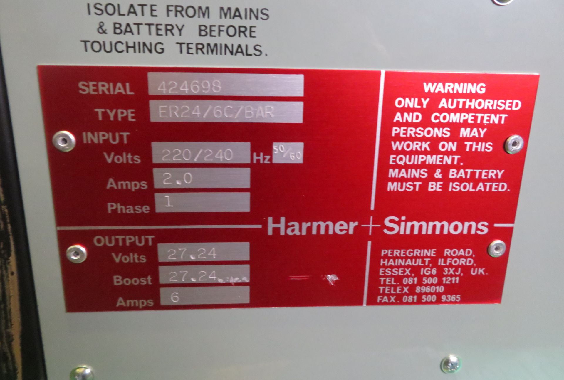 Harmer & Simmons Battery Charger ER24/6 - Image 3 of 5