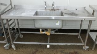 Mobile Stainless Steel Sink Unit - Damaged Front Right Wheel - W 1800mm x D 710mm x H 840mm