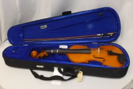 Andreas Zeller Violin (missing string) & Case - Please check photos carefully for damage