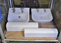 2x White Sink Units and Pedestals With Taps L 550mm x W 460mm x H 870mm