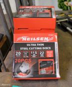 Neilsen Ultra thin steel cutting discs - 115mm diameter - 22mm core - 5 boxes - 20 pieces per box