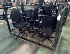 6x Black Fabric Swivel Office Chairs