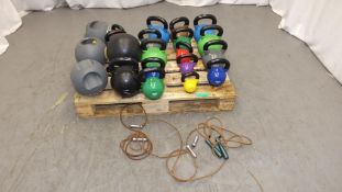 Various kettlebells - Jordan, XLR, Apollo, 3x skipping ropes, 1x medicine ball