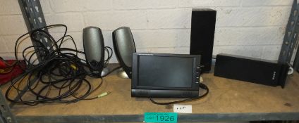 7 inch LCD Color Monitor & Pair of Dell and Sony Speakers