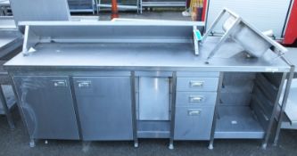 Stainless Steel Commercial Worktop Cupboard & Drawers L 2410mm x W 650mm x H 960mm, Stainless Steel