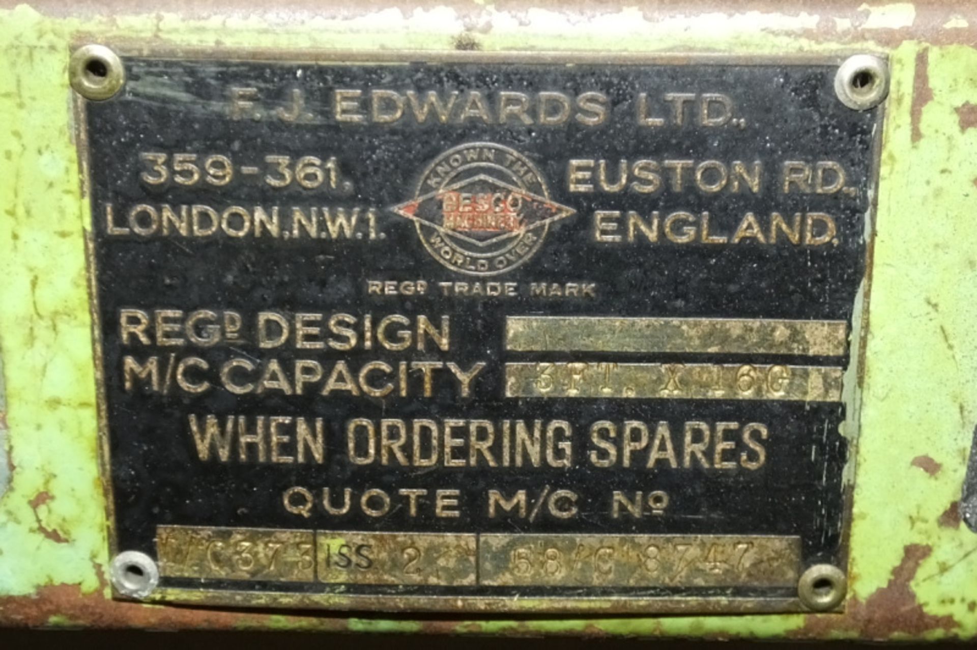 FJ Edwards Ltd manual guillotine - machine no 3780 ISS 2 - 88C 8747 - 3ft x 16G - Image 6 of 6
