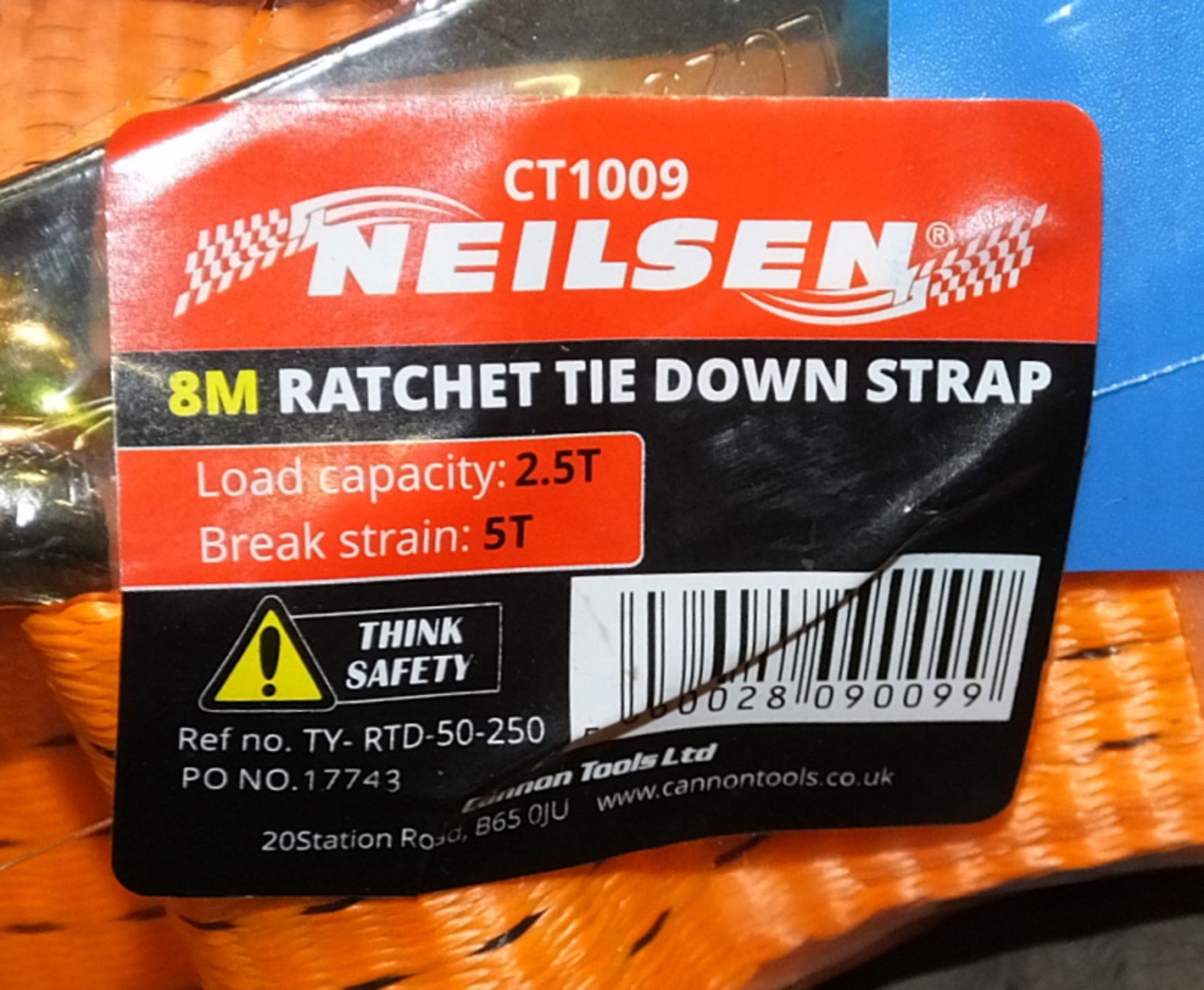 12x Neilsen 8M tie down ratchet tie down straps - CT1009 - Image 3 of 3