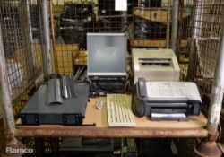 Bell & Howell microfiche reader, 2x Fax machines, desk phones, Avaya IP500 V2 network hub