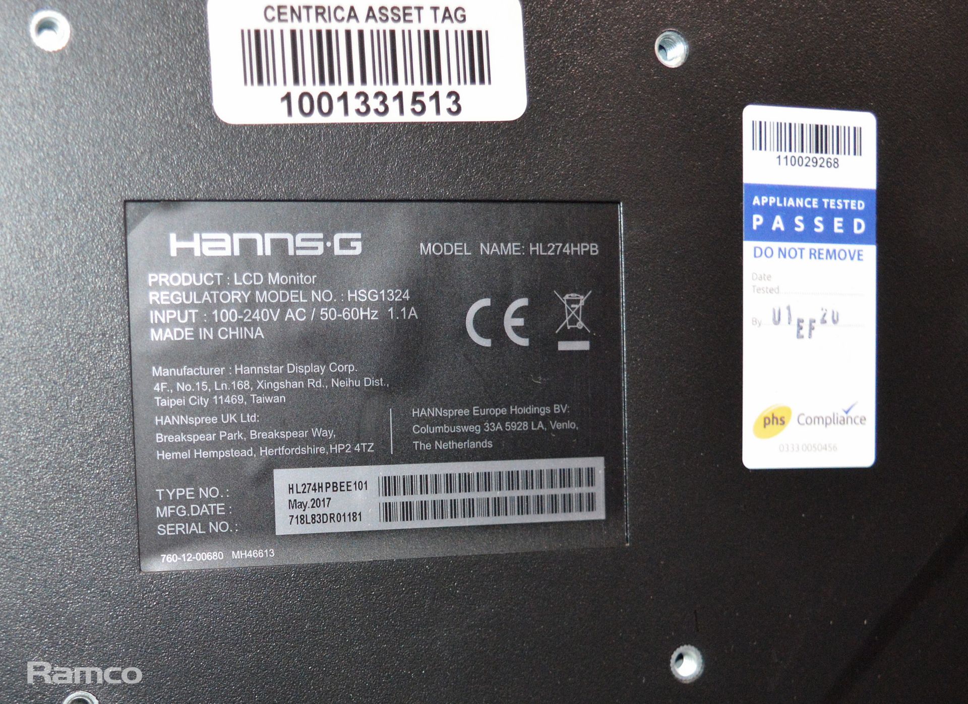 8x Hanns G HL274 27 Inch Monitors 100-240V 50/60Hz - Image 4 of 4