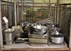Various Catering equipment - Wine Coolers, Pots, Pans, Knives, Stands, Trays