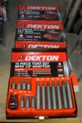 2x Dekton 15 piece Torx Sets with 1/2 inch adapter & 1x Dekton 11 Piece Spline Set