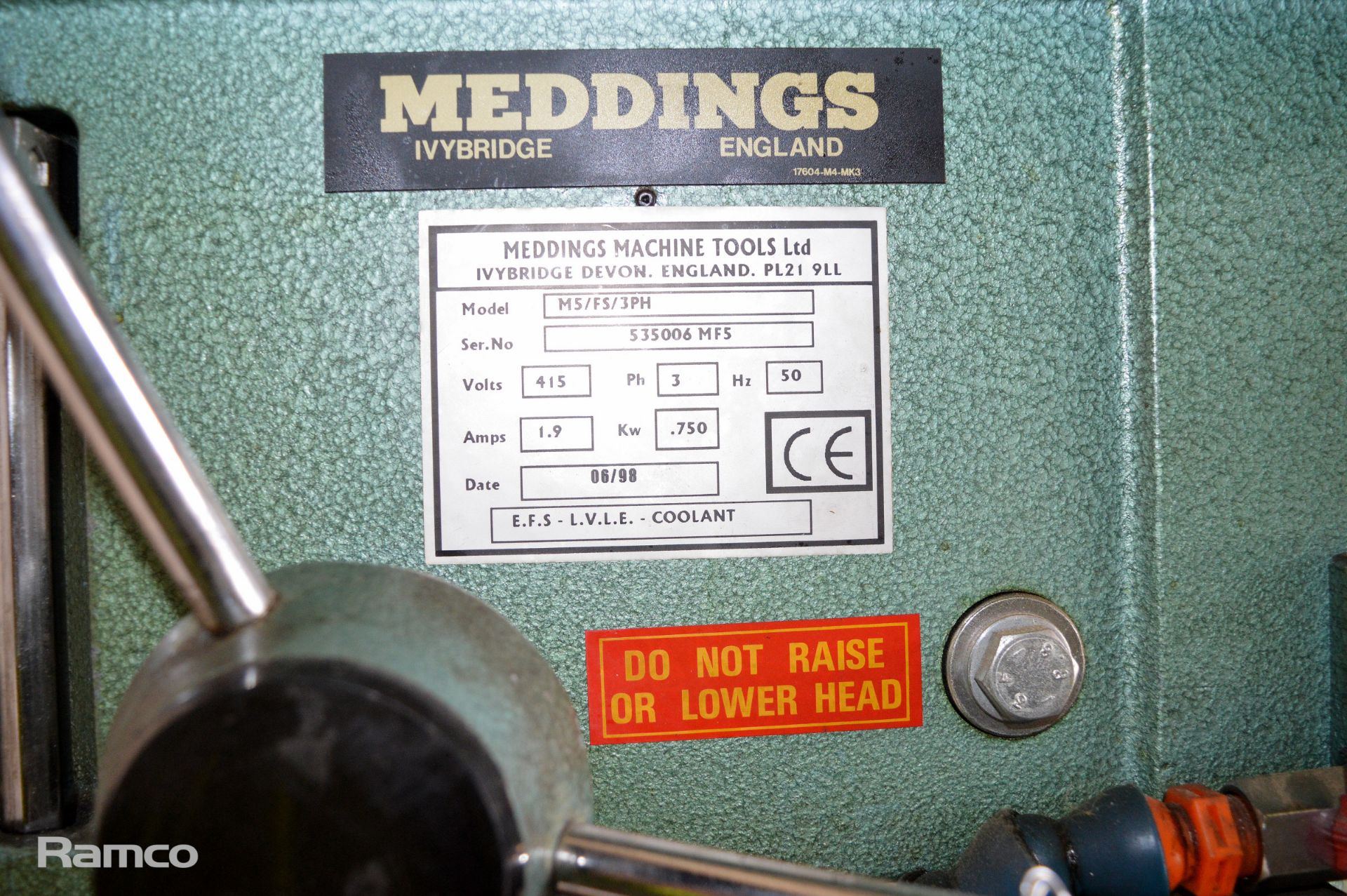 Meddingsa M5 / FS pedestal drill - 3ph - serial 535006 MFS - 415V - 1.9amps - .750 Kw - Image 5 of 8