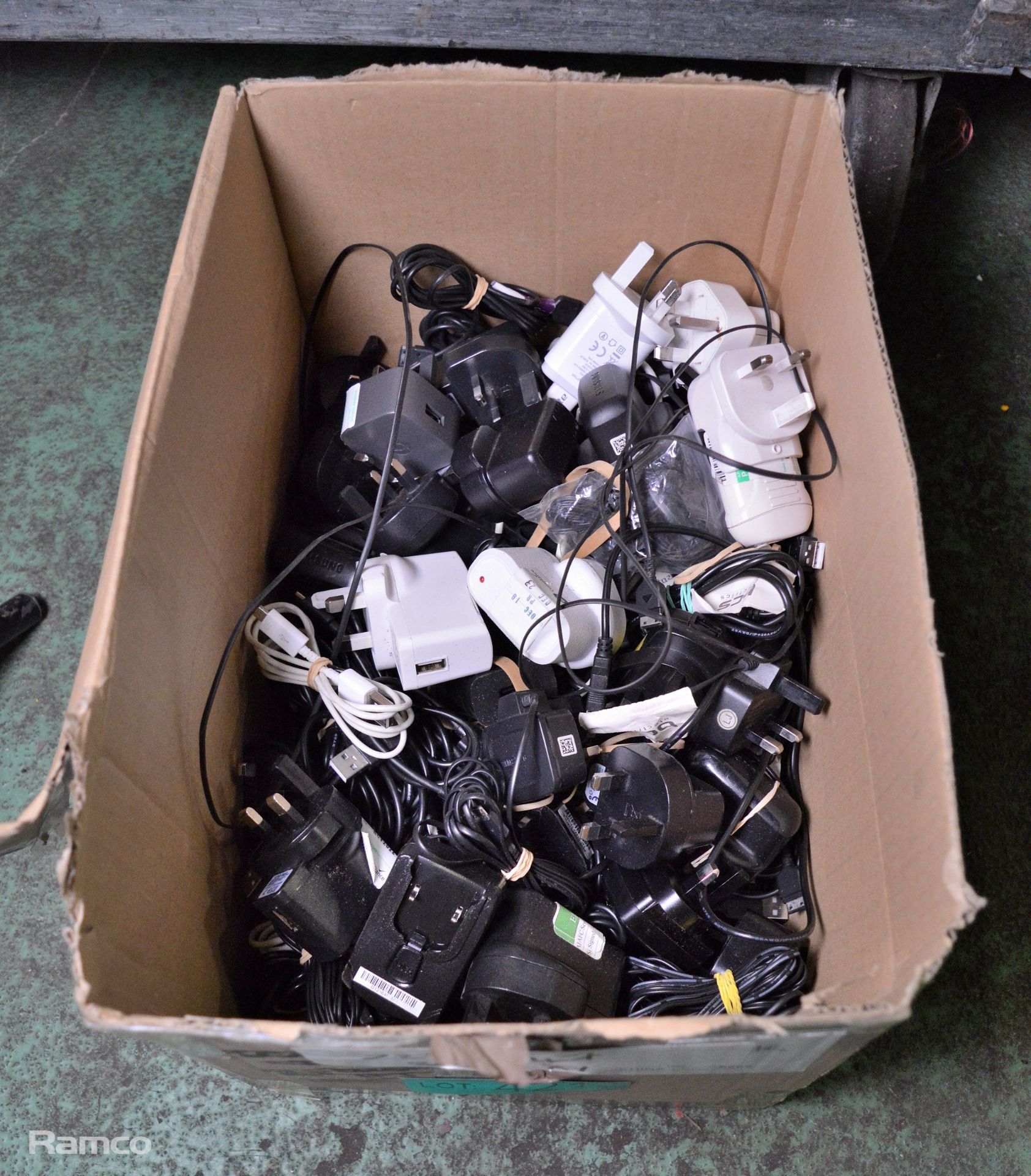 Box Of Various Mobile Phone Chargers