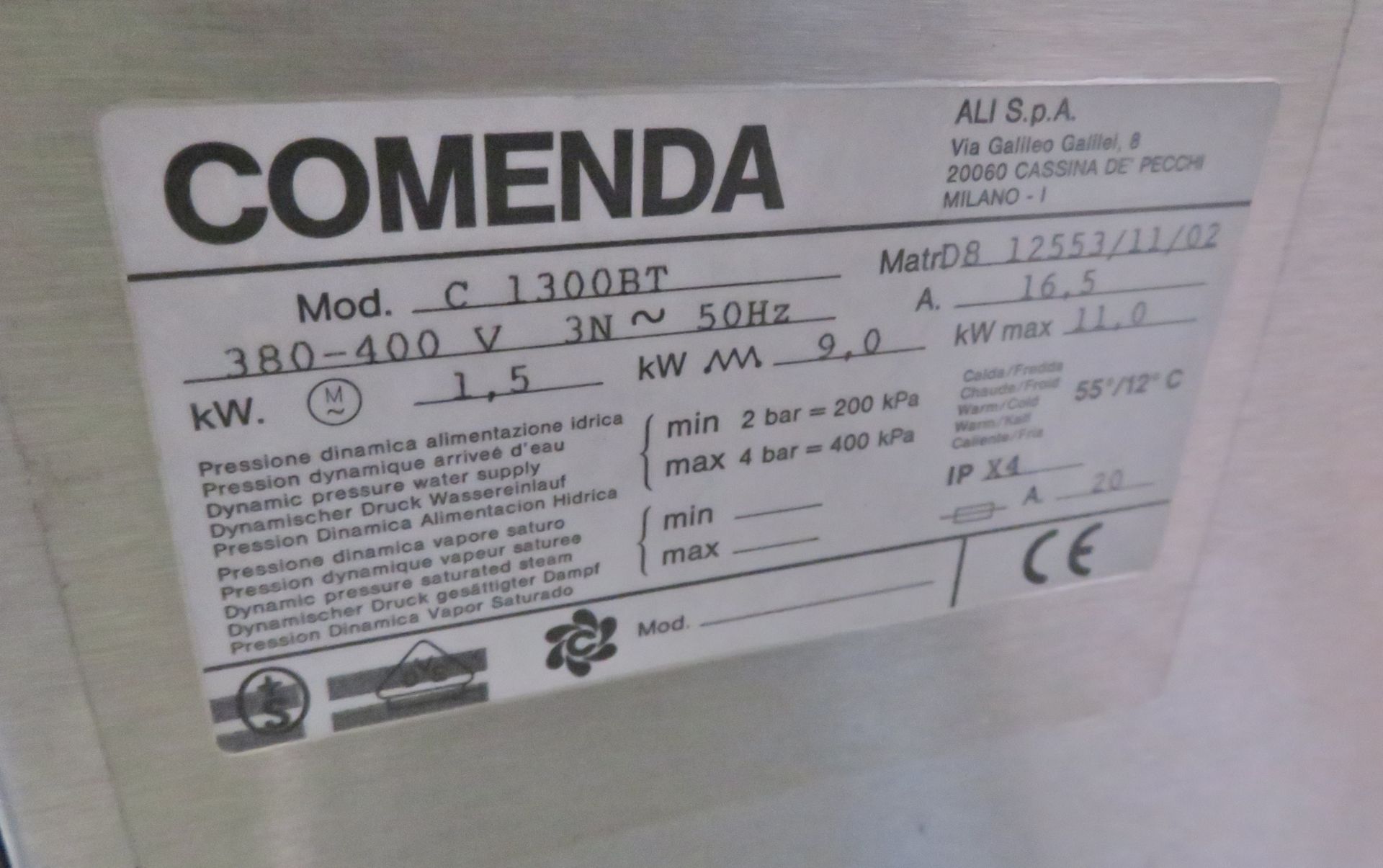 Comenda C 1300RT Dishwasher 380-400V with pre table & run off tabling - Image 5 of 5