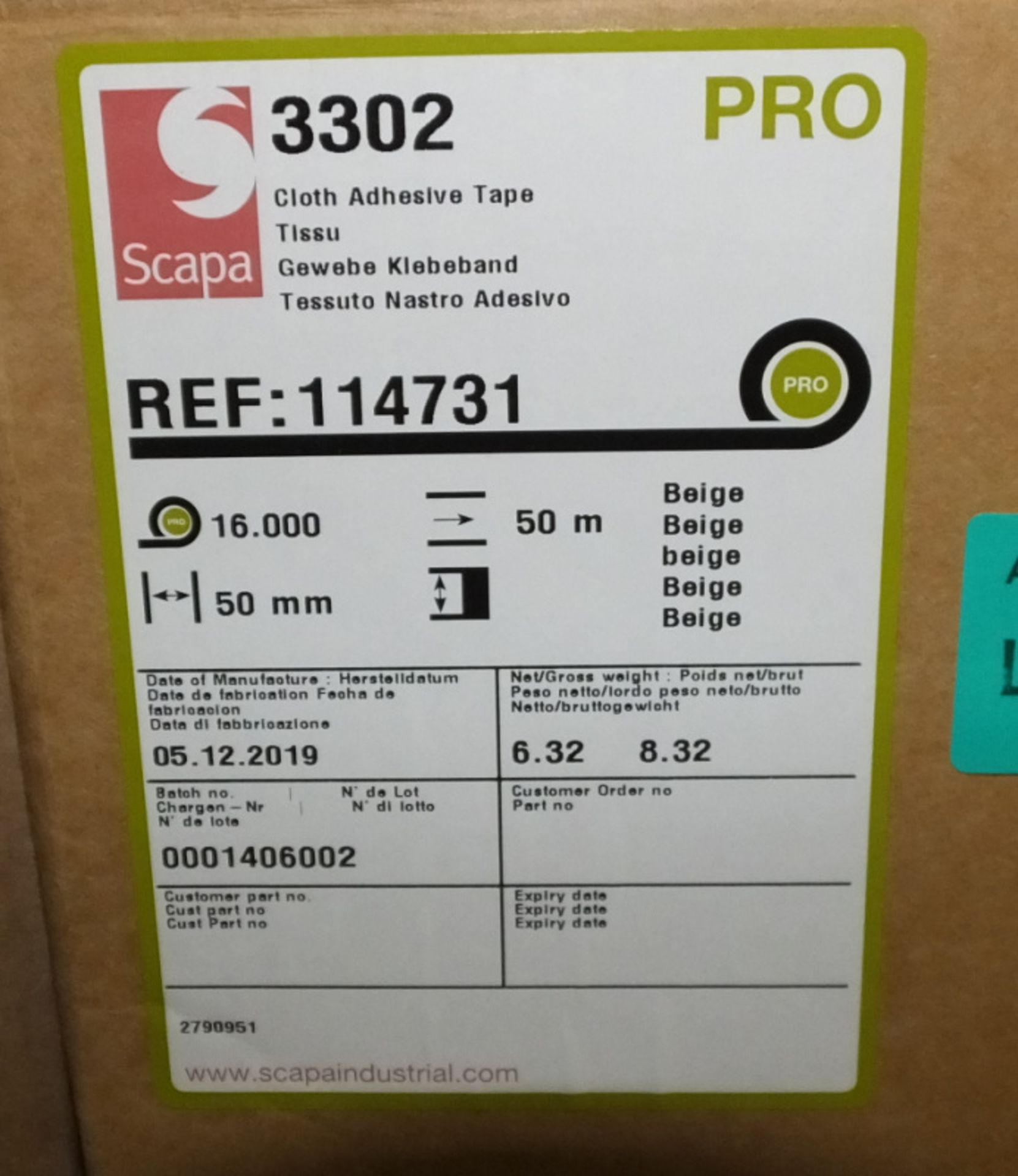 Scapa Tape 3302 - Buff Tan - 50mm x 50M - 16 rolls per box - 2 boxes - Image 3 of 3