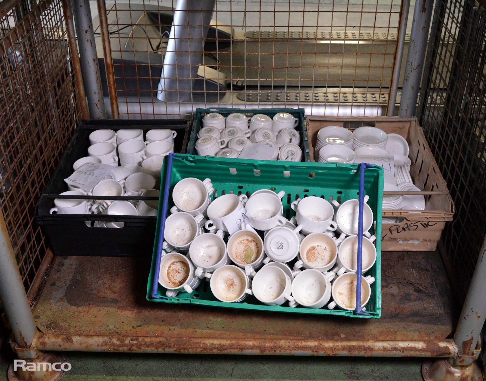 Various Crockery - White Tea & Coffee Cups, saucers, soup bowls