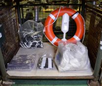 Various domestic - rescue buoy, gloves, fibre netting, brushes