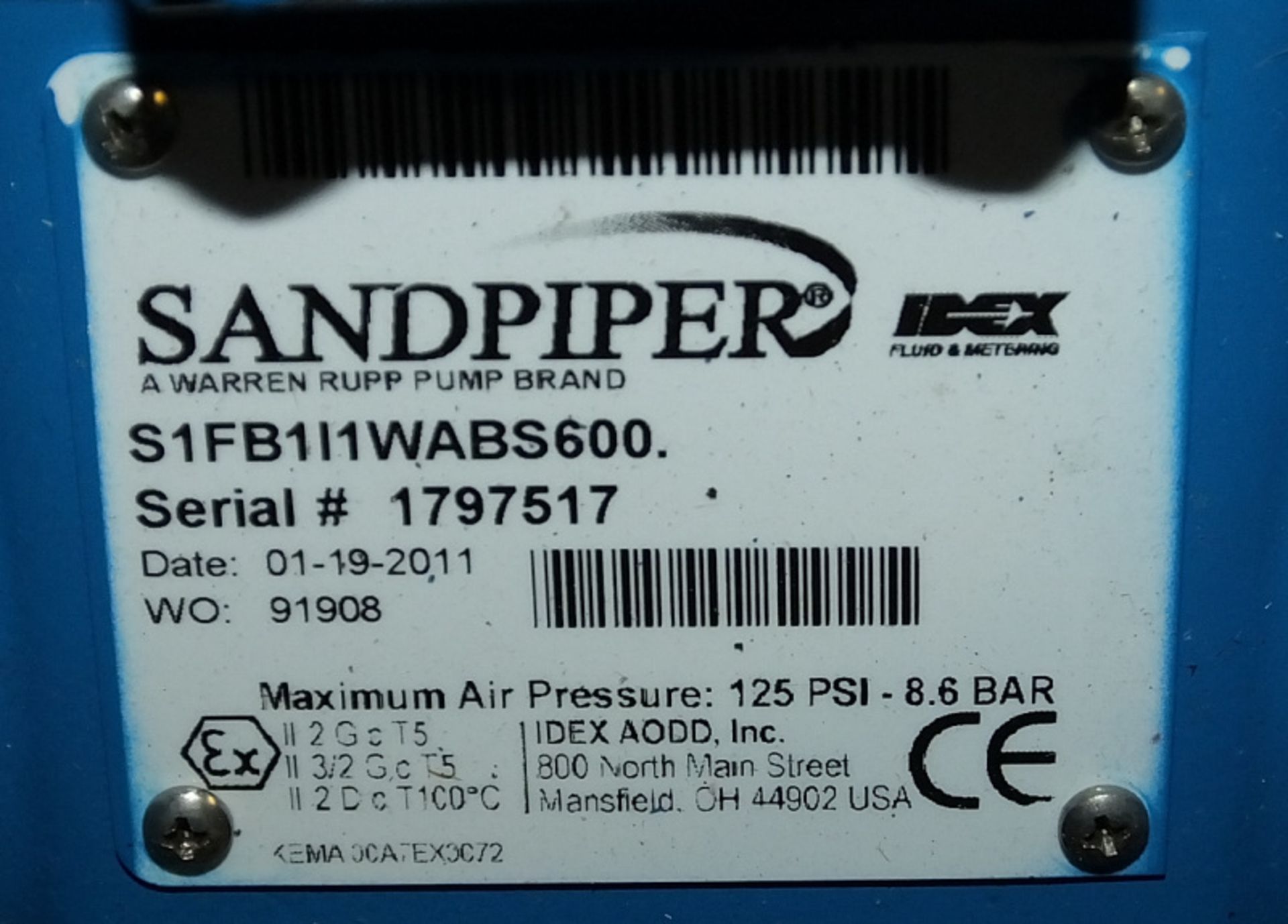 Warren Rupp Sandpiper S1F pump unit 125 psi - 8.6 bar - Image 3 of 5