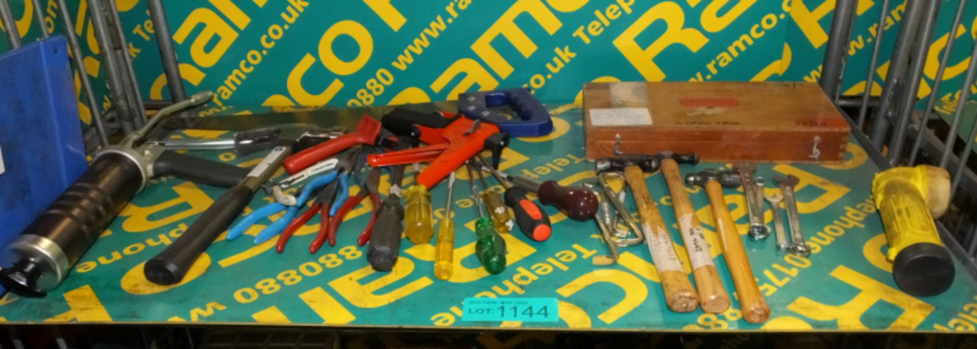 Various hand tools, hammer, screwdrivers, pliers