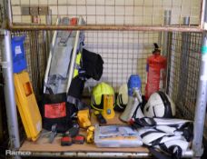 Safety equipment - stretcher, helmet, megaphone