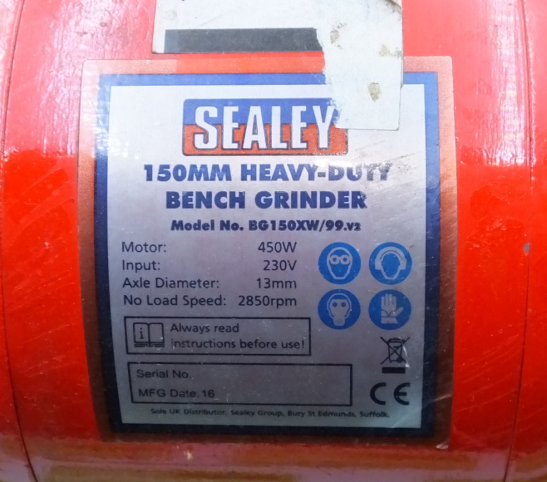 Sealey BG150XW/99.V2 150mm heavy duty bench grinder 230V - Image 3 of 5