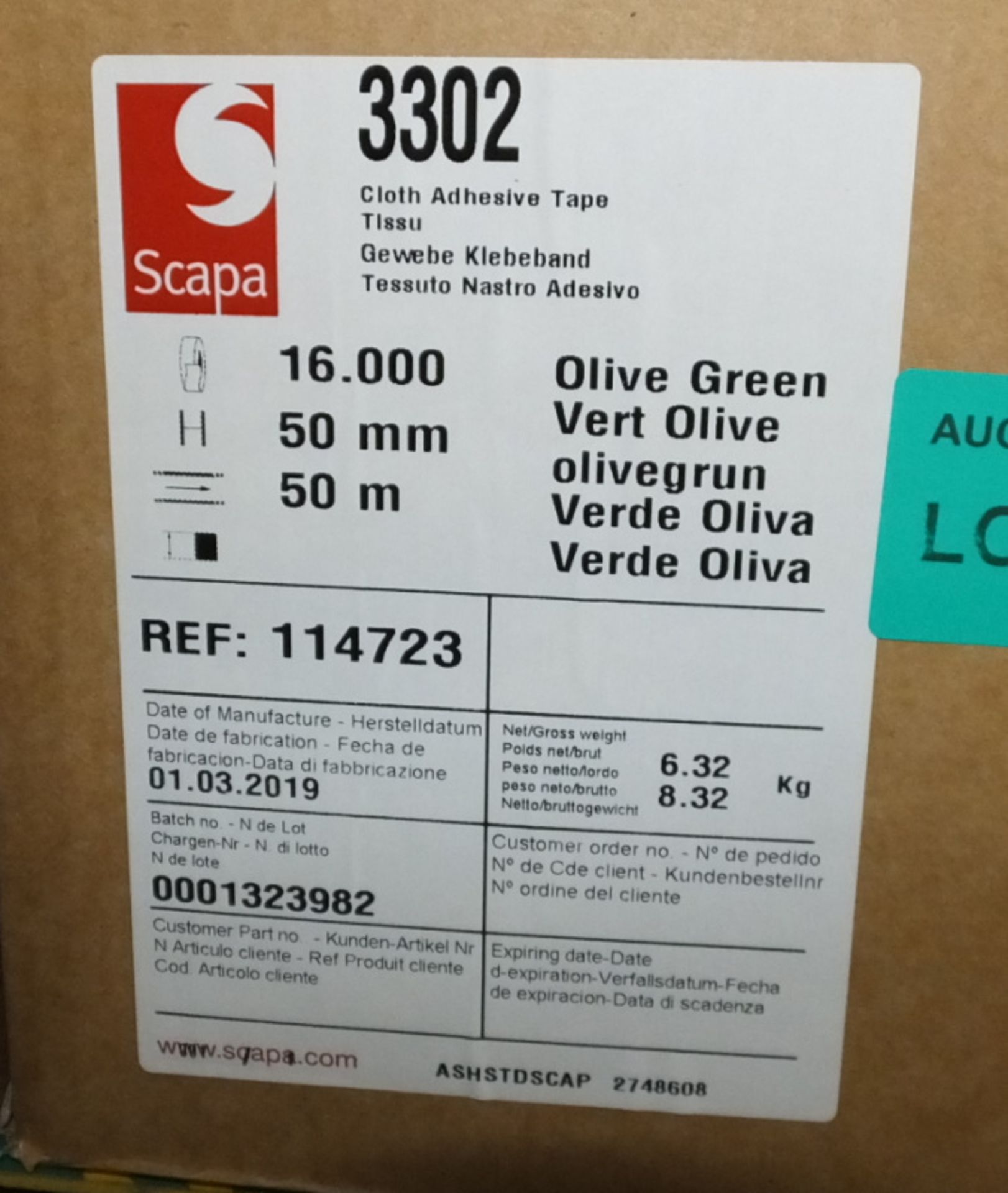Scapa Tape 3302 - Olive Green - 50mm x 50M - 16 rolls per box - 2 boxes - Image 3 of 3