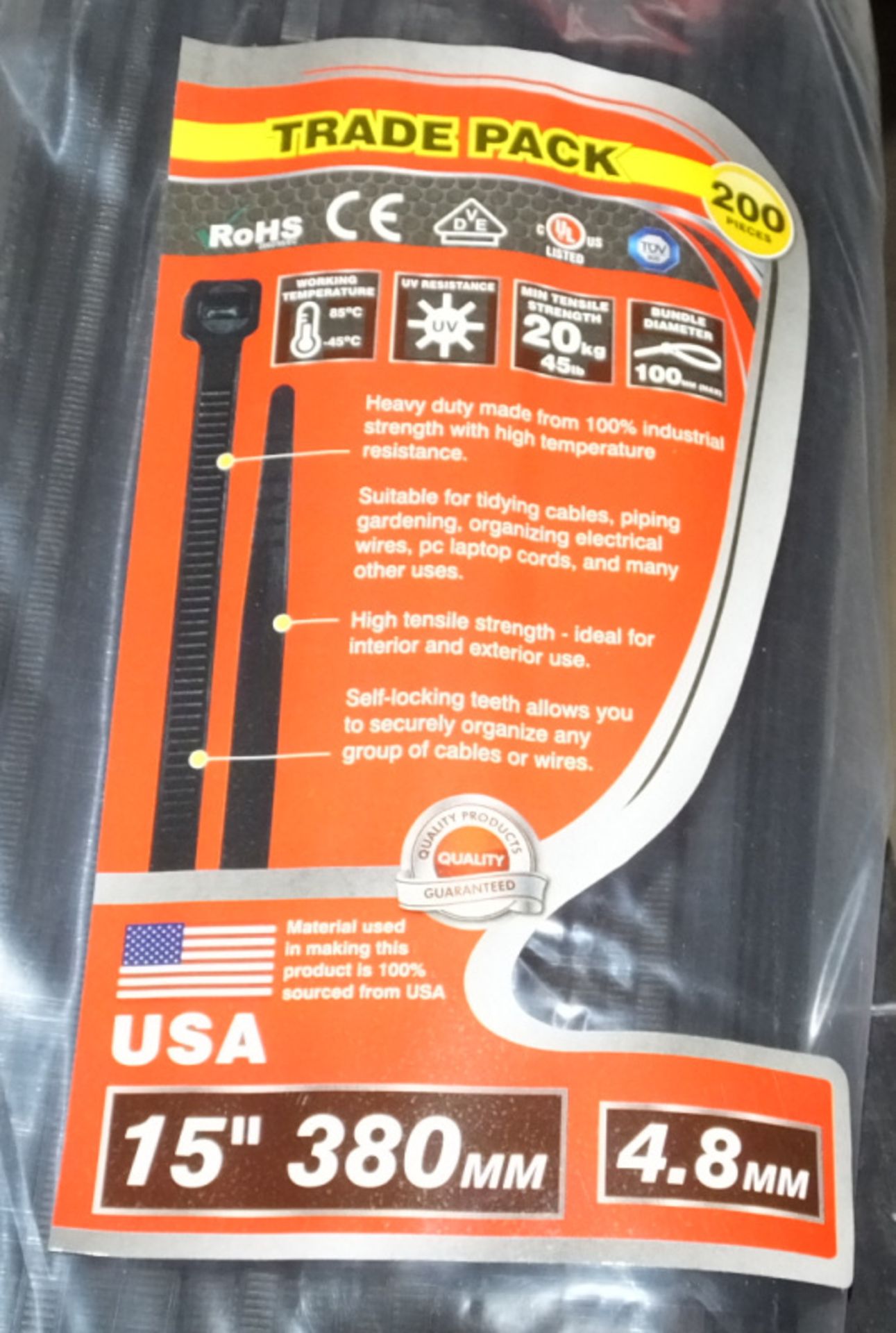 Dekton cables ties - black - 380mm x 4.5mm - 200 per pack - 7 packs - Image 2 of 2