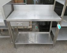 Stainless steel table with single drawer L 110 x W 33 x H 109cm