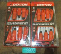 2x Dekton 9 piece soft grip go through screwdriver sets