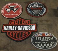 3x Cast signs - 2x Triumph, Massey Ferguson