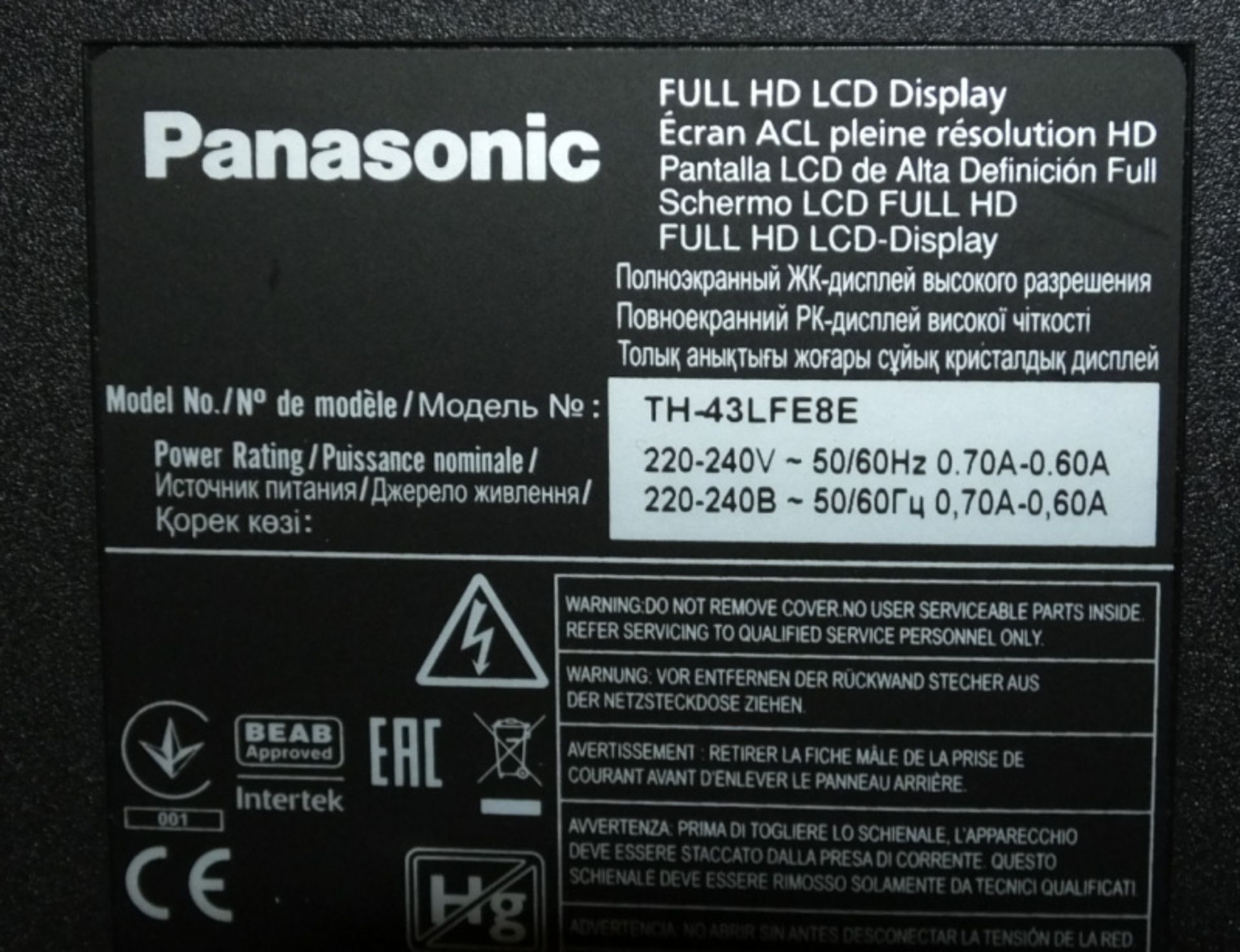 Panasonic TH-43LFE8E 43 Inch Television 2200-240V 50/60Hz - Image 4 of 4