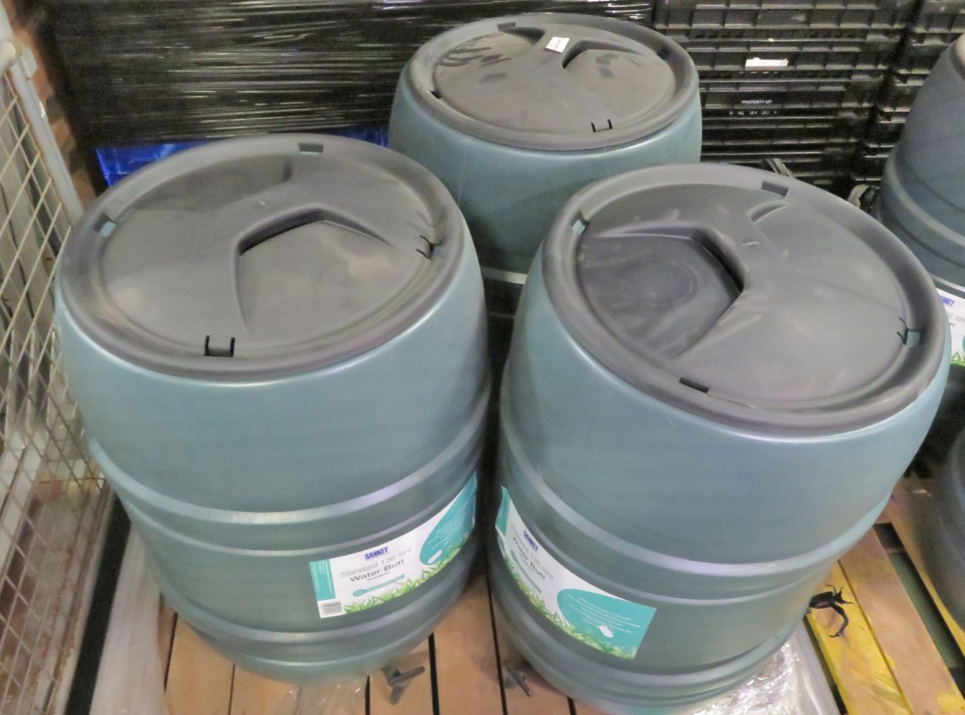 3x Green Plastic 136 Litre Water Butts