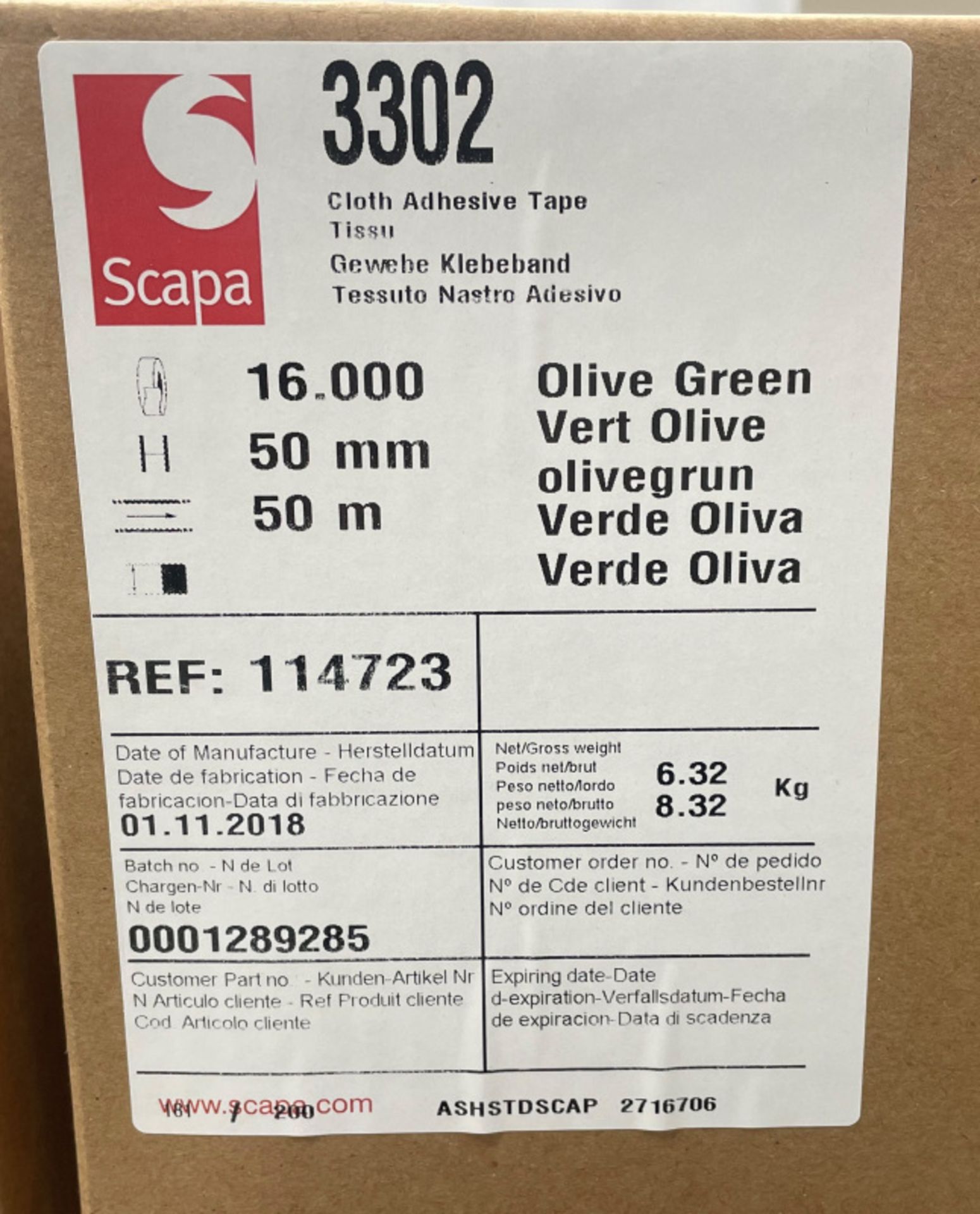 Scapa 3302 Tape - Olive Green - 50mm x 50M rolls - 16 rolls per box - 48 boxes - Image 4 of 5