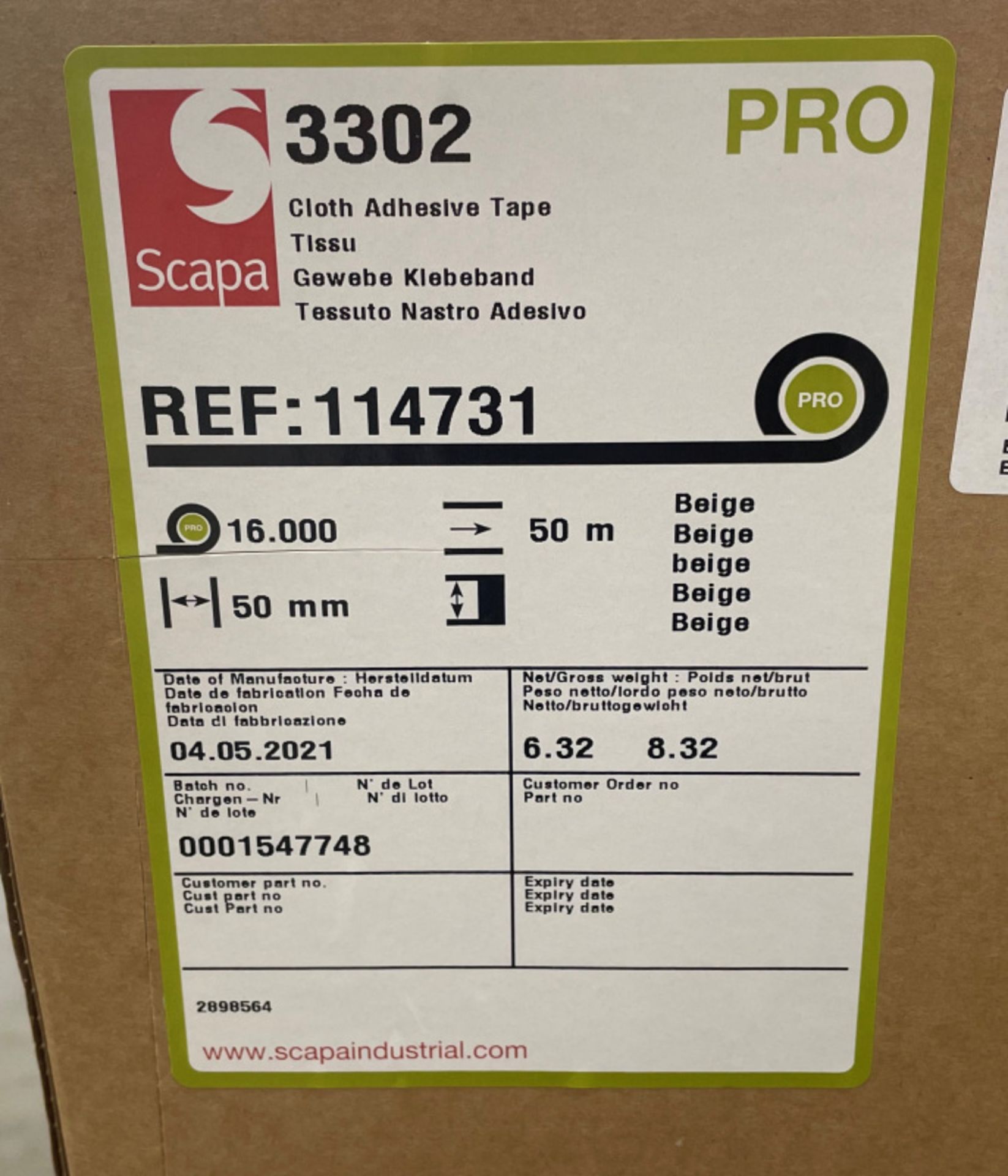 Scapa 3302 Pro Tape - Buff Tan/Beige - 50mm x 50M rolls - 16 rolls per box - 47 boxes - Image 4 of 5