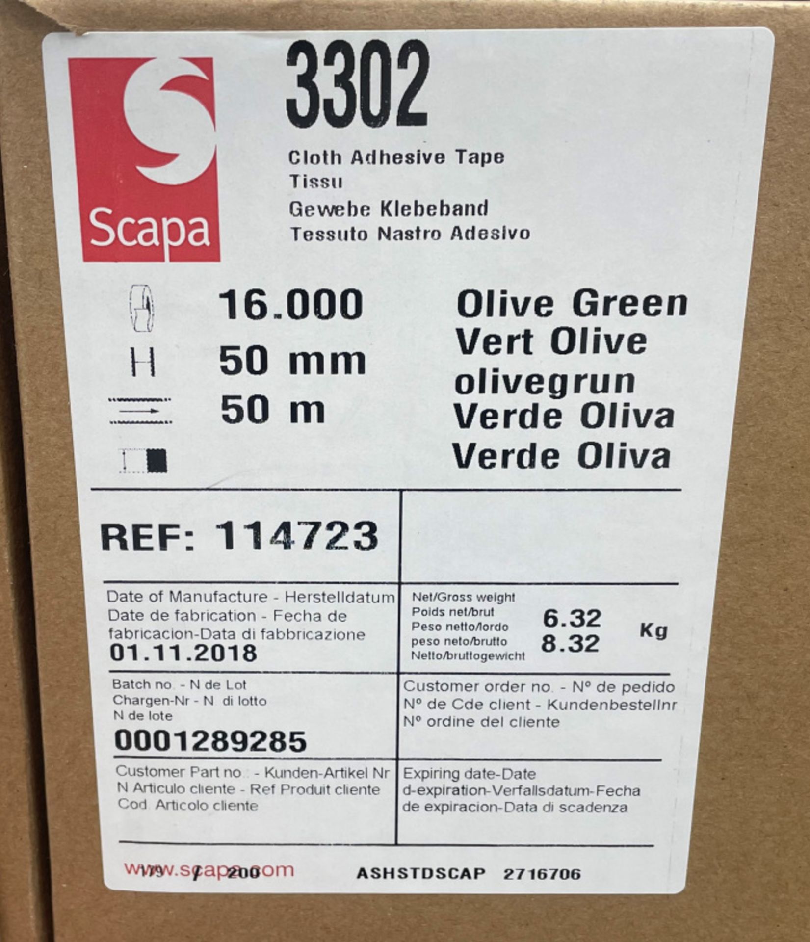 Scapa 3302 Tape - Olive Green - 50mm x 50M rolls - 16 rolls per box - 40 boxes - Image 4 of 5