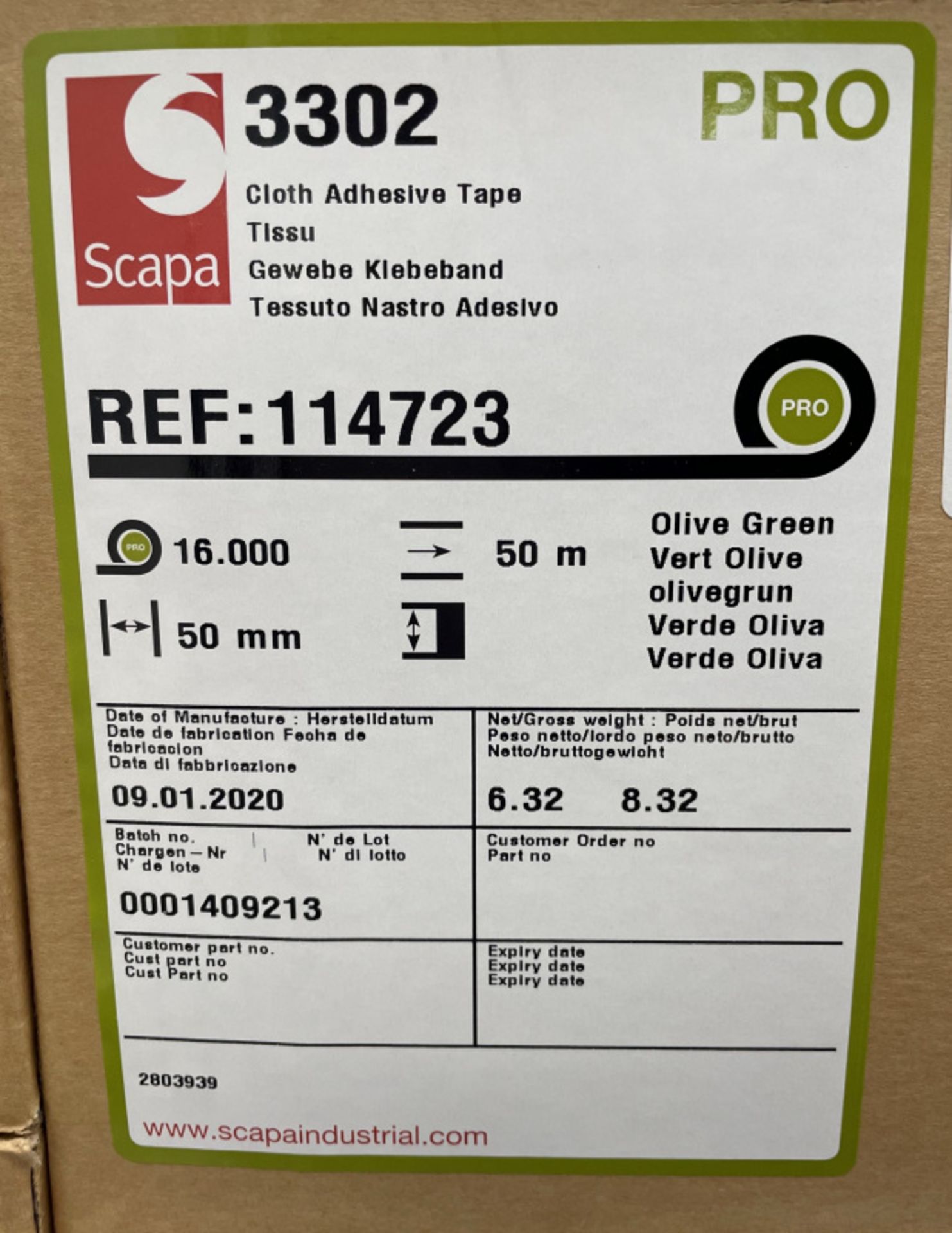 Scapa 3302 Pro Tape - Olive Green - 50mm x 50M rolls - 16 rolls per box - 37 boxes - Image 4 of 5