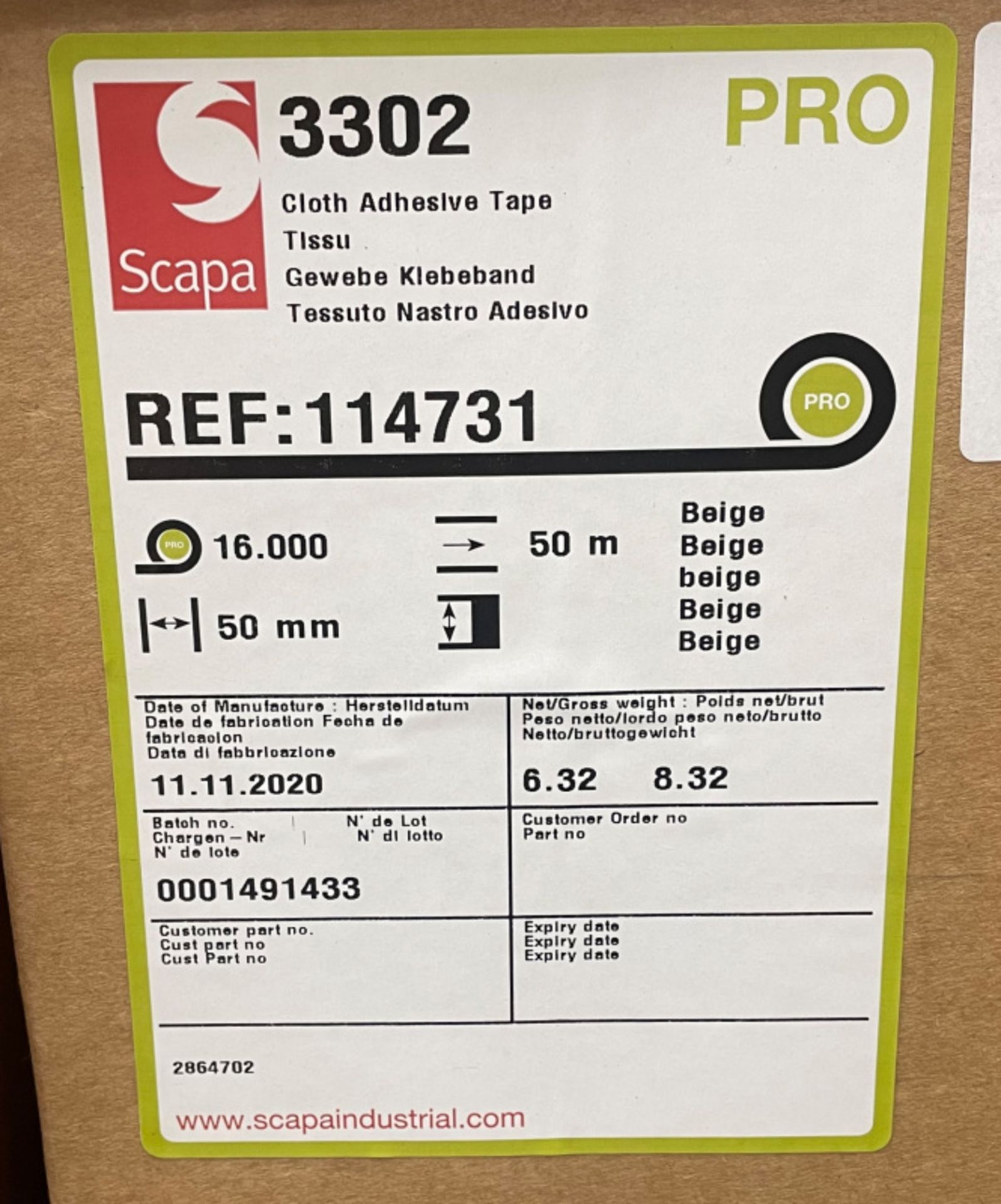 Scapa 3302 Pro Tape - Buff Tan/Beige - 50mm x 50M rolls - 16 rolls per box - 30 boxes & 1x box of 12 - Image 5 of 8