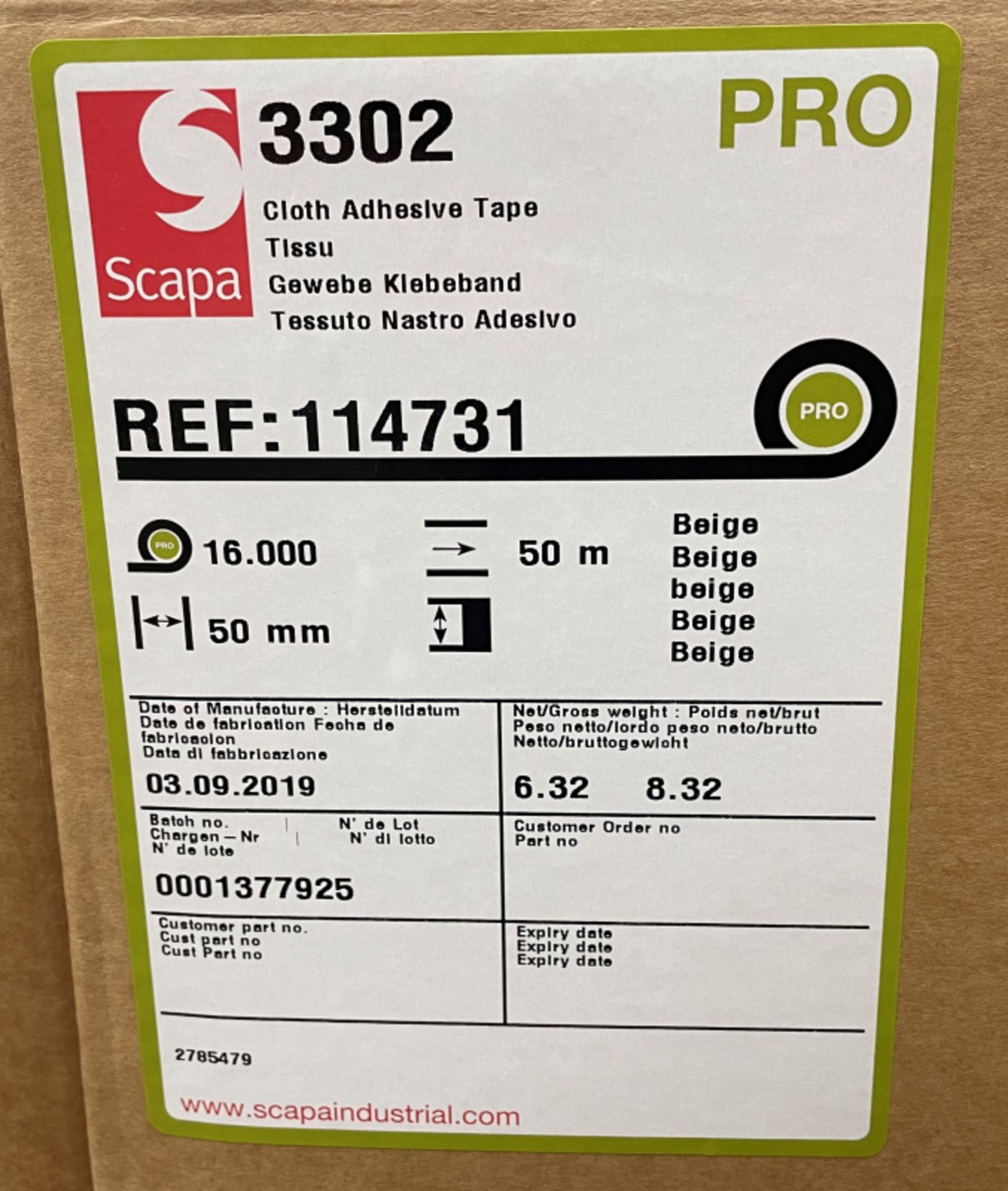 Scapa 3302 Pro Tape - Buff Tan/Beige - 50mm x 50M rolls - 16 rolls per box - 28 boxes & 1x box of 4 - Image 4 of 5