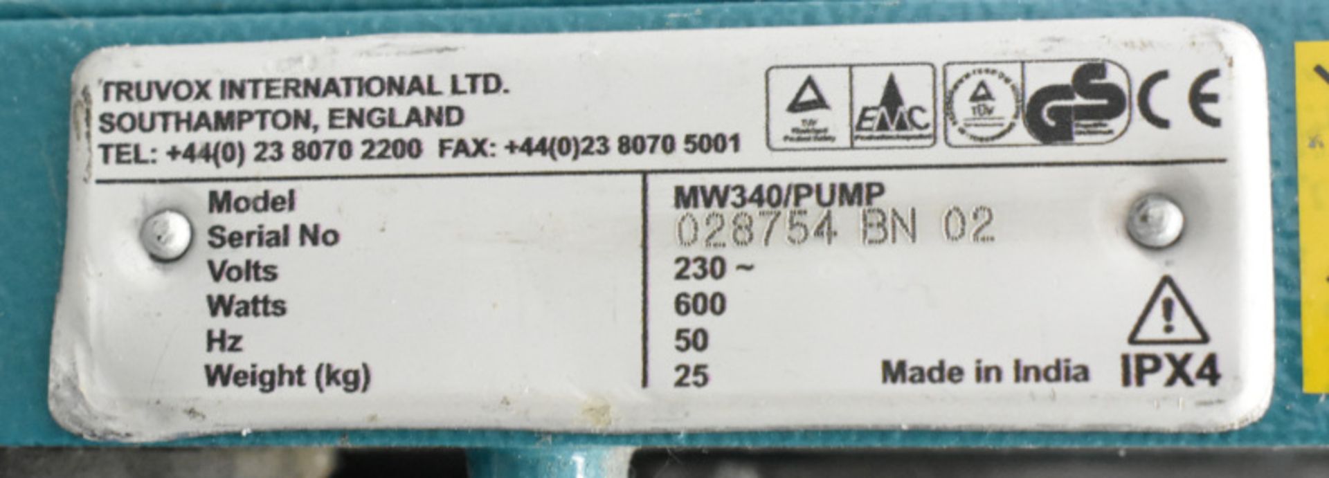 1 x Truvox Multiwash Floor Scrubber Dryer, Model- MW340/Pump, 1 x Truvox Multiwash Floor Scrubber Dr - Image 6 of 6