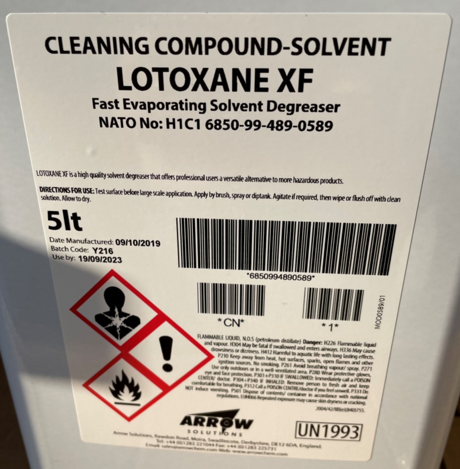 Arrow Lotoxane XF fast evaporating solvent degreaser cleaner compound solvent 5LT bottles - Image 2 of 3