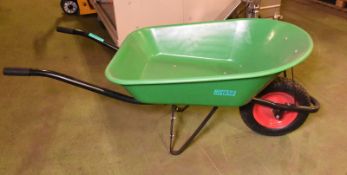 Green single wheel wheelbarrow