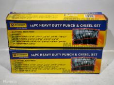 2x Marksman 14 piece heavy duty punch & chisel sets