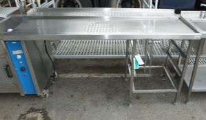 Stainless steel worktop / drainer with shelving runners beneath 175 x 80 x 95