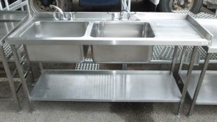 Double sink unit with shelf beneath L 180 x W 65 x H 100 - including tap