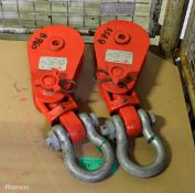 2x Red Rooster 6 Inch 8 Tonne block Lifting hoists
