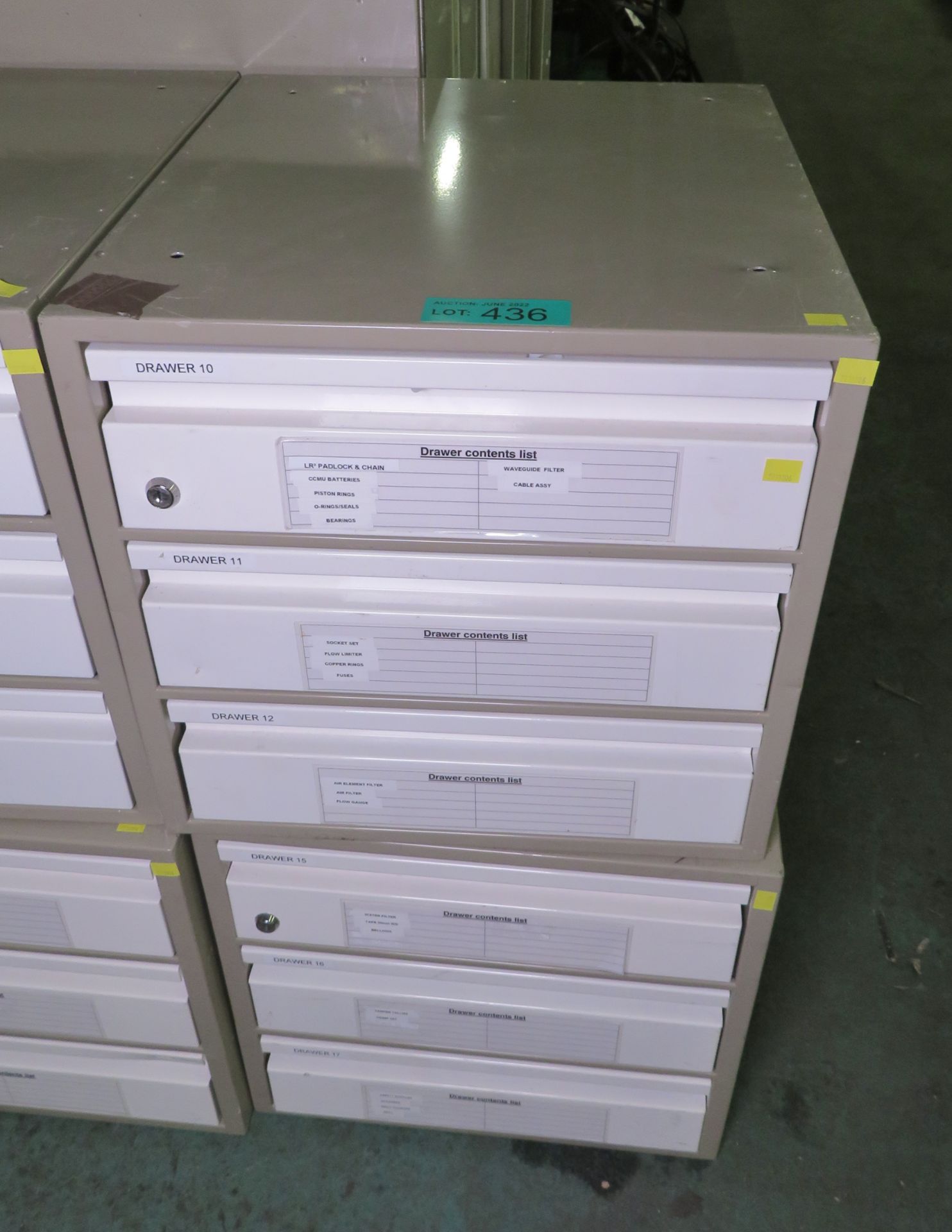 2x Aluminium 3-drawer units L 50 x W 56 x H 46cm