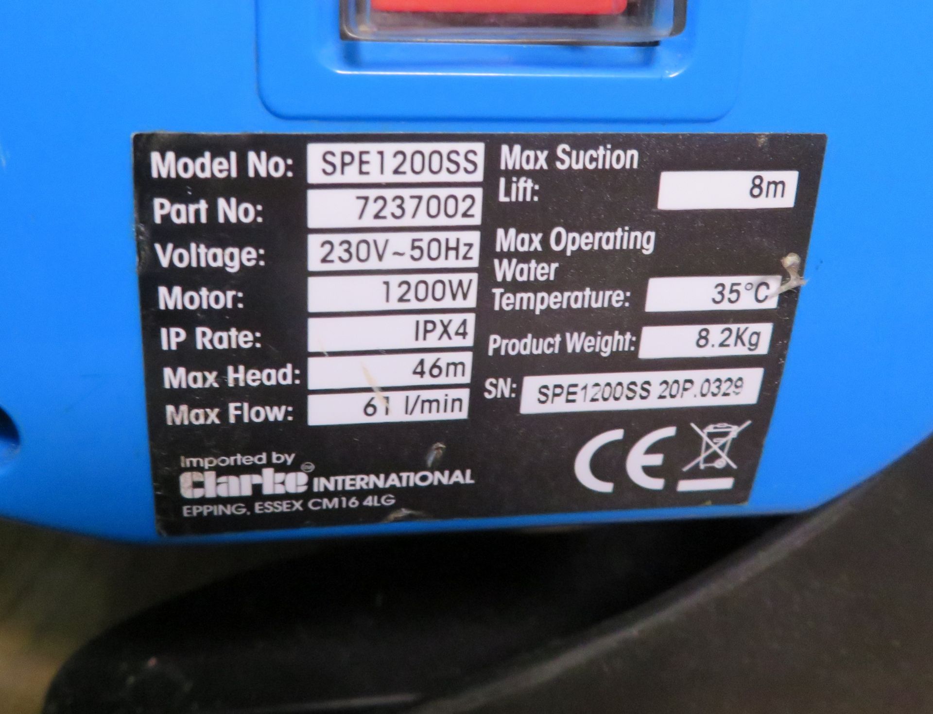Clarke SPE1200SS Electric Pump 240V 1200W - Image 4 of 4