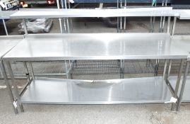 Stainless steel worktop - full length shelf beneath L 180 x W 70 x H 90cm