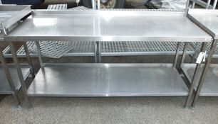 Stainless steel worktop, full length shelf beneath L 180 x W 70 x H 90cm