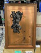 Wall Mountable Clock with Cheetah - Copper effect with wooden frame - 670 x 460mm